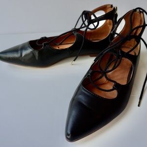 Black H&M Faux Leather Lace Up Leather Flats Size 5.5
